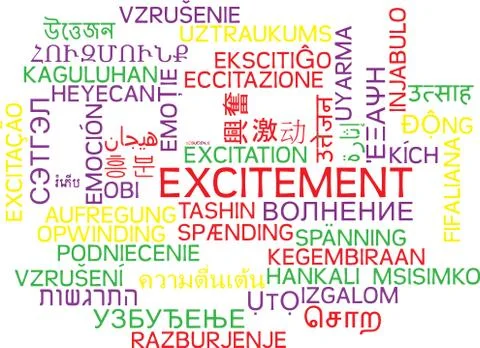 Excitement multilanguage wordcloud background concept Stock Illustration