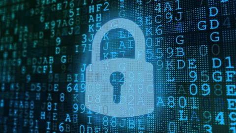 An exciting 3d illustration of a computer screen placed askew with blue coded Stock Illustration