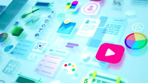 An exciting 3d illustration of flowing interface elements including such icon Stock Illustration