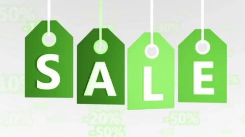 Exciting 3d rendering of four lime green sales tags of different shadows put  Stock Illustration