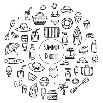 An Exciting and Vibrant Summer Fun Icons Collection for Your Creative Projects Stock Illustration