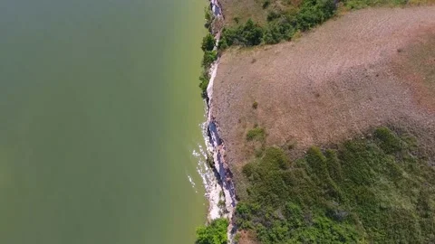 An exciting bird`s eye view of the Dnipro coastline with a whitebar from limesto Stock Footage 88204917