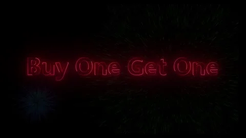 Exciting buy one get one free promotion announcement with neon red text and dark Stock Footage 318099009