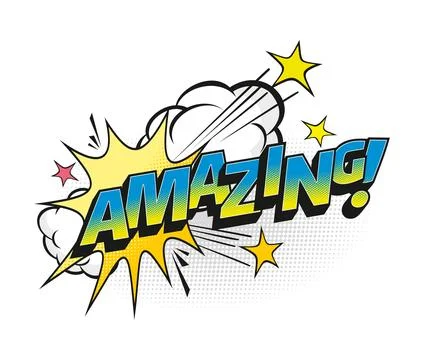 Exciting comic pop art word amazing explosion tag Stock Illustration