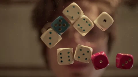Exciting dice flight captured from low angle at a table perspective Stock Footage 319964869