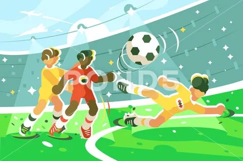 Exciting football match Stock Illustration