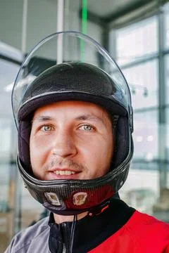 Exciting indoor skydiving experience with professional gear Stock Photos