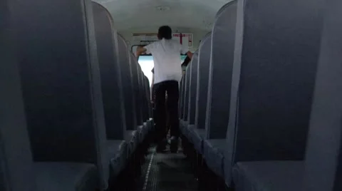 Exciting kid getting off bus - happy dance Stock Footage 53403149