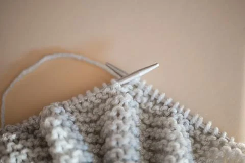 This is an exciting Knitting Project using Silver Needles and Light Yarn fo.. Stock Photos