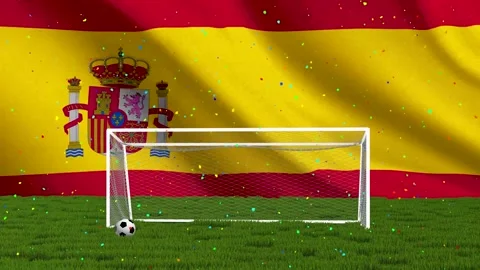 Exciting loop animation of a soccer ball in front of the Spain flag and goa.. Vídeo Stock 335803287