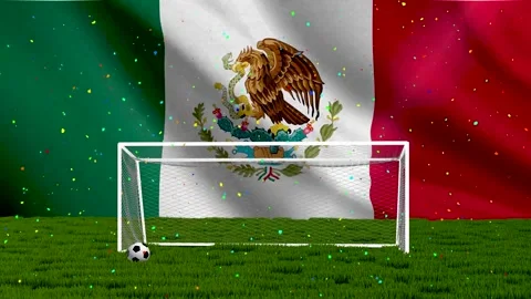 Exciting loop animation of a soccer goal with the Mexico flag in the backgrou Stock Footage 335800800