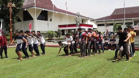 Exciting teamwork game with festive crowd and national pride. People compet.. Stock Footage 315617403