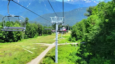 Exciting view on caucasian mountain range from cable car moving down. Stock Footage 281144531