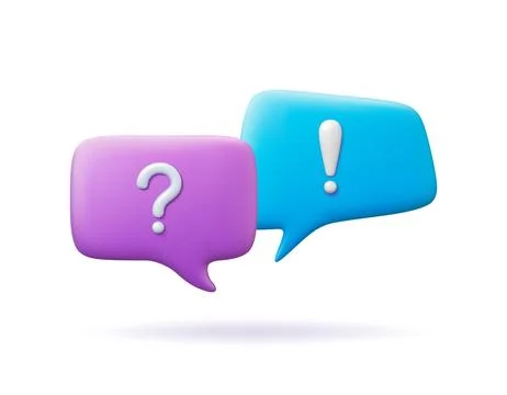 Exclamation 3d signs in speech bubble. Question and answer, vector messages Stockillustratie