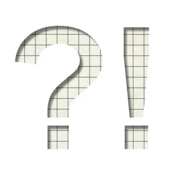 Exclamation and question marks is cut out of white paper on the background of Stock Photos