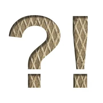 Exclamation and question marks on a embossed metal sheet. Decorative steel al Stock Photos