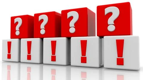 Exclamation and question marks on red and white cubes Stock Illustration
