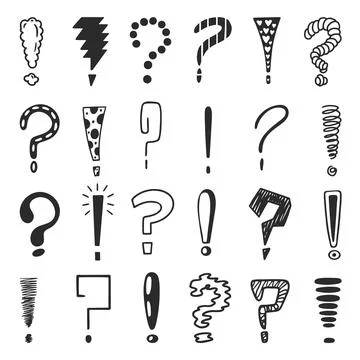 Exclamation and question points. Sketch interrogation marks, grunge scribble Stock Illustration
