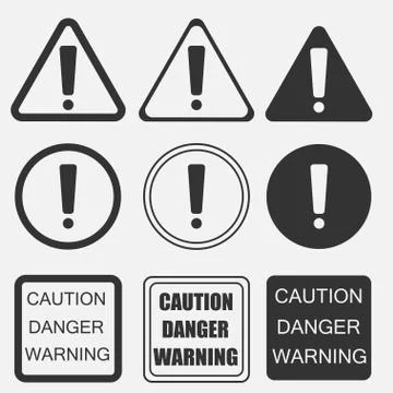 Exclamation danger sign in the triangle, circle. Stock Illustration