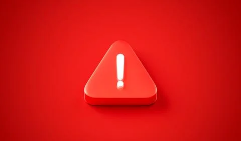 Exclamation mark 3d icon on red attention background with message button da.. Stock Illustration