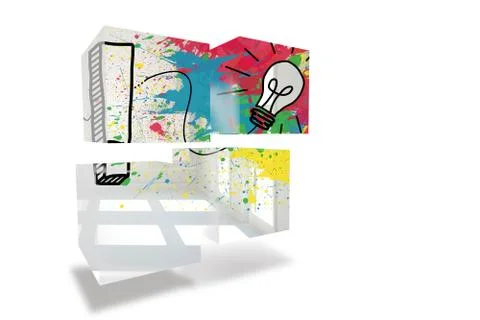 Exclamation mark and light bulb on abstract screen Illustrazione stock