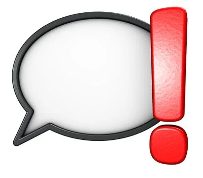 Exclamation mark and speech bubble on white background - 3d rendering Illustrazione stock