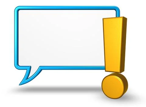 Exclamation mark and speech bubble on white background - 3d rendering Stock Illustration