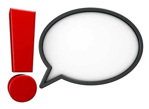 Exclamation mark and speech bubble on white background - 3d rendering Stock Illustration