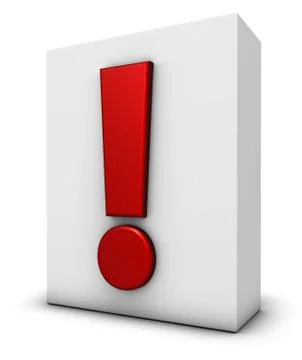 Exclamation mark and white box - 3d rendering Stock Illustration