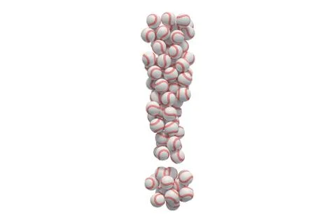 Exclamation mark from baseball balls, 3D rendering Stock Illustration