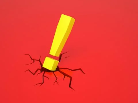 Exclamation mark causes a crack on red surface Stock Illustration
