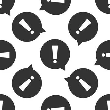 Exclamation mark in circle. Hazard warning symbol icon seamless pattern on white Stock Illustration