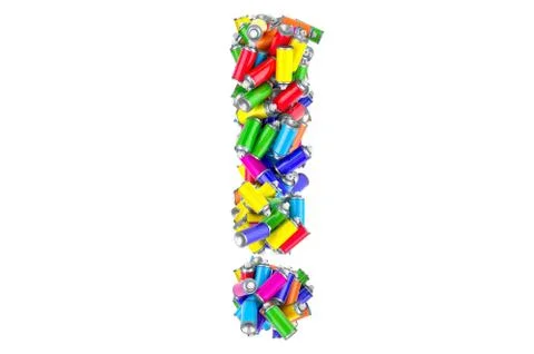 Exclamation mark from colored spray paint cans, 3D rendering Stock Illustration