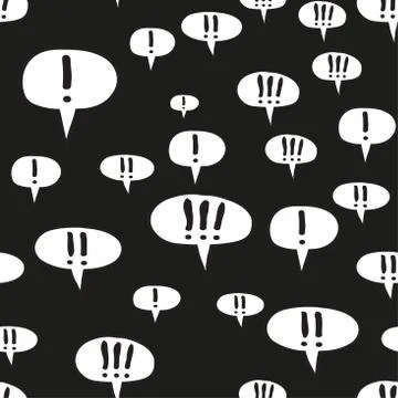 Exclamation Mark Comic Speech Bubble Seamless Pattern on Black 스톡 일러스트