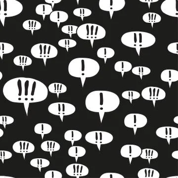 Exclamation Mark Comic Speech Bubble Seamless Pattern on Black Illustrazione stock