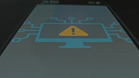 Exclamation Mark on digital display, graphic presentation on smartphone Stock Footage 303909881