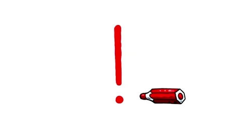 Exclamation mark drawn. Cartoon magic red pencil springs out and draws. Video stock 144571141