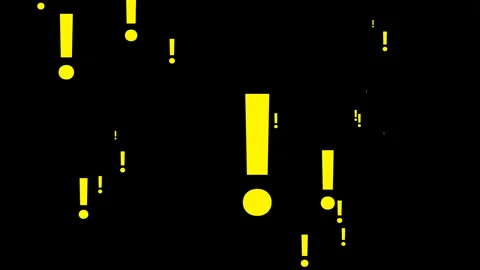 Exclamation Mark fly through animation on black background Stock Footage 288146993