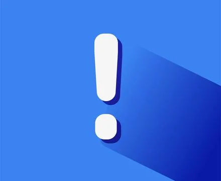 Exclamation Mark icon with long shadow on blue background Stock Illustration