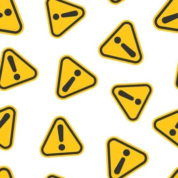 Exclamation mark icon seamless pattern background. Danger alarm vector illust Stock Illustration