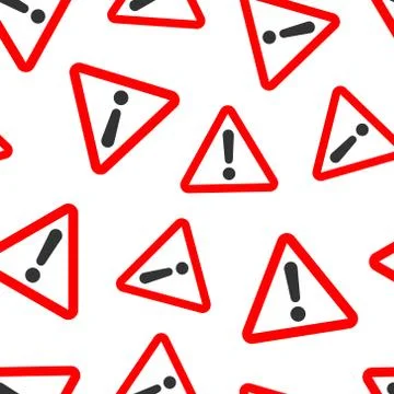 Exclamation mark icon seamless pattern background. Danger alarm vector illust Stock Illustration