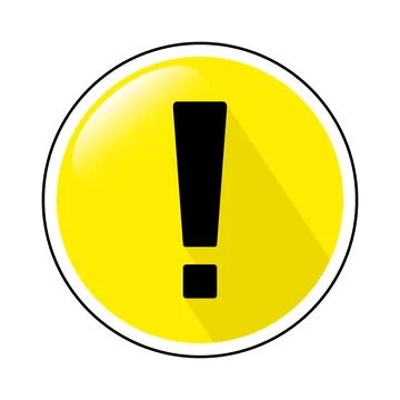 Exclamation mark icon on yellow 3D button, vector ilustration Stock Illustration