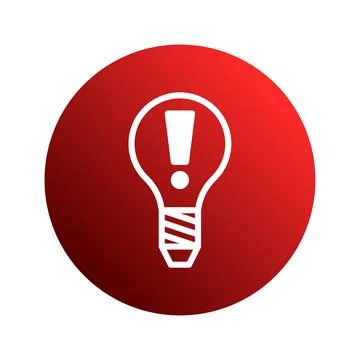 Exclamation mark lightbulb icon on a red background representing a problem .. Stock Illustration