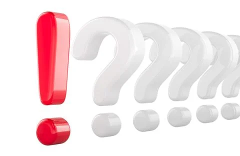 Exclamation mark with many question marks. 3D rendering Stock Illustration