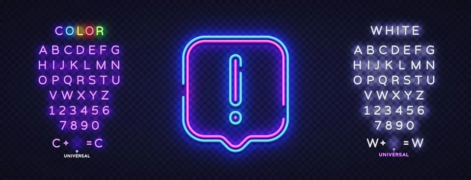 Exclamation mark neon sign, great design for any purposes. Exclamation mark icon Stock Illustration