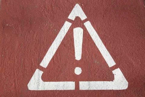 Exclamation Mark Printed on Road Surface Foto stock