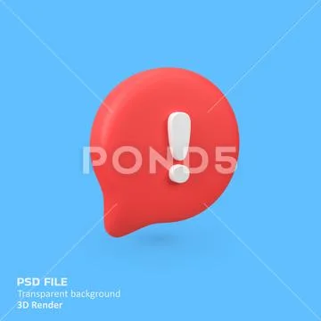 Exclamation mark on red bubble isolated 3d render icon illustration PSD Template