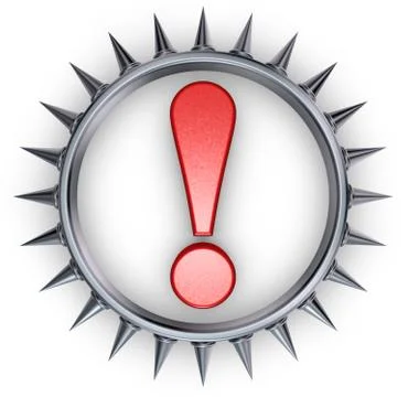 Exclamation mark in ring with spikes on white background - 3d rendering Stock Illustration
