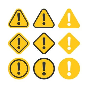 Exclamation mark set icons in flat style. Danger alarm collection vector illu Stock Illustration