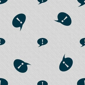 Exclamation mark sign icon. Attention speech bubble symbol. Seamless pattern  Illustrazione stock